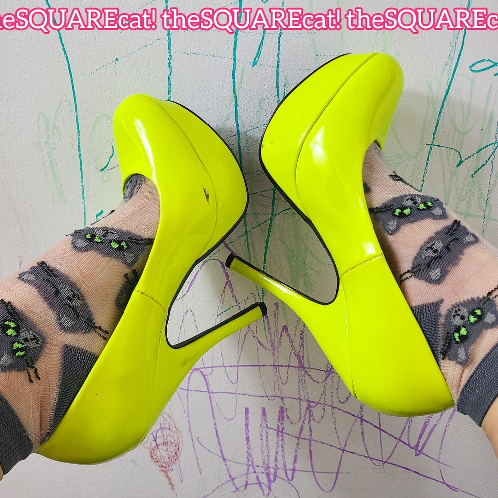 DEB pinup retro neon yellow platform high heels Rave festival night club size 8